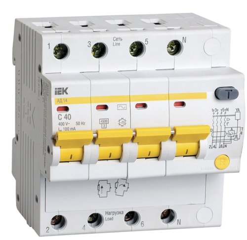 Автомат дифференциального тока АВДТ IEK KARAT АД14 4п 40А 100мА 4,5кА C тип AC картинка